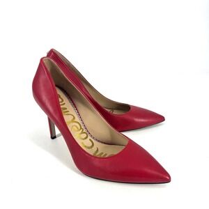 Sam Edelman Hazel Red Leather Pointed Toe Stiletto Pump Heels